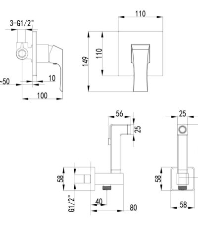 Lemark LM4519C UNIT Смеситель с гигиеническим душем, встраиваемый, хром