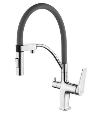 Lemark LM3074C-Gray " Комфорт" смеситель для кухни с гибким изливом, с подклю к фильтру( хром/серый)