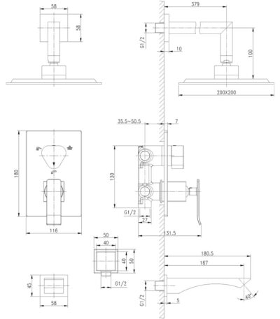 Lemark LM5822CW Смеситель для ванны и душа встраиваемый 35к "Контест"