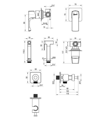 Lemark Ursus LM7219BG Смеситель с гигиеническим душем встраиваемый