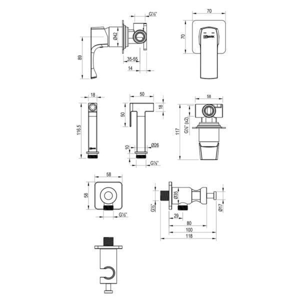 Lemark Ursus LM7219BG Смеситель с гигиеническим душем встраиваемый