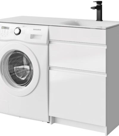 Duet T5/2н тумба напольная, цвет белый под стир маш 115 см + Умывальник Forma 115 правый