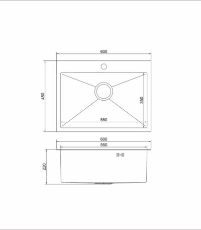 Мойка настол.монтаж 60х45 (3,0) вып 3 1/2  MIXLINE PRO 22см с сифоном (черный графит НАНО)